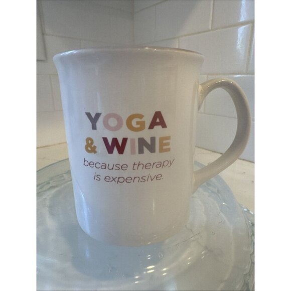 "YOGA & WINE -- BECAUSE THERAPY IS EXPENSIVE.", Ceramic Coffee Cup Mug Vintage - Picture 9 of 12